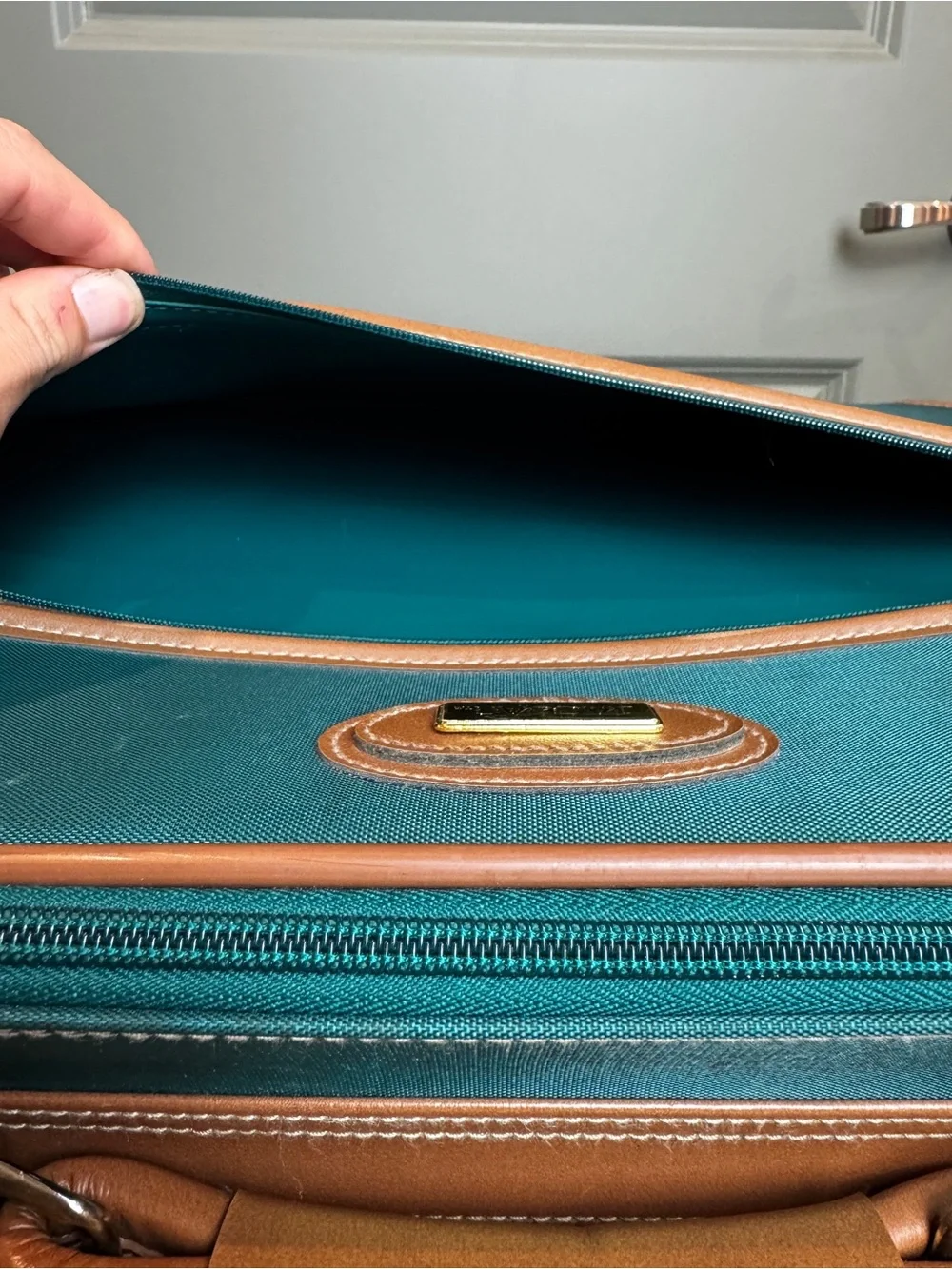 Jaguar Luggage Suitcase Travel Bag Green With Leather Trim - Vintage Luggage